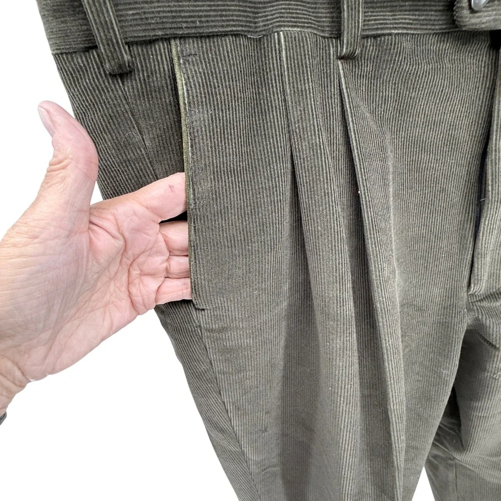 Set of 2 Keithmoor Corduroy Pleated Trousers Tan/Olive‎ Size 42R Men Classic Fit